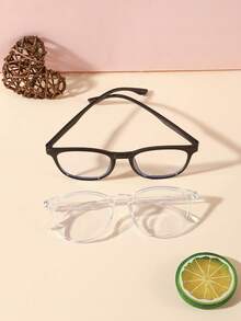 2 PCS Boys Girls 6-10Y Classic Casual Square Glasses Frame Solid Color PC Frame Clear Lens Lightweight Snug Fit For Daily Study With Glasses Box - Multicolor - View 5