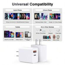 20W Dual Port Fast Charger Set, USB-A And USB-C Wall Charger Adapter, With 3.3ft USB-A To Lightning Fast Charging Cable, Compatible With IPhone All Series - White - View 8