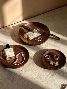 2pcs/1pc 7.8*4.65*1.69 Inch Wooden Tray, Aromatherapy Decorative Key Storage Tray, Creative Dessert Plate, Entryway Storage Tray, Wooden Candle Holder, Oval Flower Pot Base, Also Suitable For Holiday Party Decoration, Decorative Art Style - Camel - View 15