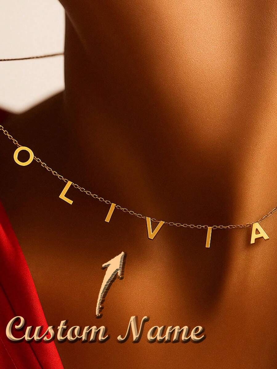 Customized Letter Pendant, Multi-Letter Initial Name Necklace, Personalized Spaced Letter Name Jewelry, Minimalist Name Necklace, Birthday Jewelry - Multicolor - View 1