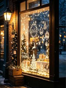 244pcs/9pcs Christmas Window Stickers, Double-Sided Christmas Tree & Snowflake Window Decals, White PVC Holiday Stickers For Home, Store, Glass Display Decoration, Christmas Home, School, Office Decor - A - View 6