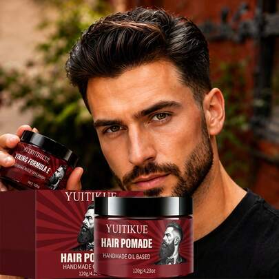 YUITIKUE Oil Based Hair Pomade For Men, Strong Hold Long Lasting Fragrance Hair Styling Paste, High Shine Retro Hairstyle Modeling Cream, Nourishing Hair Wax, 120g For Daily Gentle Hair Styling