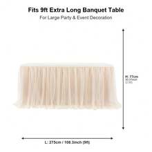 1pc Champagne Sheer Ruffle + Lining Table Skirt, Fits Rectangular And Round Tables - Perfect For Birthday Parties, Weddings, Bridal Showers, Cake Tables, And All Celebration Events - Champagne - View 7