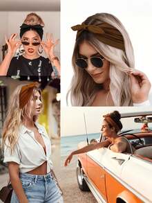 2 buah Bando Pita Gaya Bohemian, Bando Rambut Lebar Elastis Lembut, Cocok untuk Wanita, Aksesori Fashion untuk Yoga dan Pemakaian Sehari-hari - MultiWarna - View 5