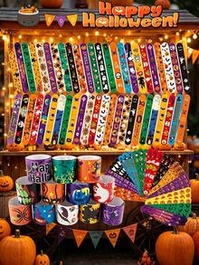 1/10pcs Halloween Slap Bracelets, Halloween Party Small Gifts, School Classroom Rewards, Halloween Candy Bag Gifts Toys, Halloween Slap Bracelets, Halloween Gifts, Halloween Decorations - Multiple Styles - View 2
