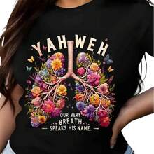 Yahweh Floral Lungs T-Shirt - Christian Faith Shirt With Bible Quote, Religiousmit Einem Retro Y2K Street Style. This Unisex Top Is For All J - Black - View 1