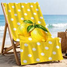 1pc Yellow With White Polka Dot Lemon Microfiber Beach Towel, Soft Absorbent Lightweight Towel, Suitable For Adults And Teens, Perfect For Beach, Travel And Swimming Beach Blanket - Multicolor - View 5