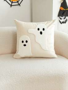 LCUHPCL 1pc Halloween Atmosphere Soft Cute Beige Ghost 3D Embroidered Plush Pillowcase, Suitable For Home Decor, Living Room, Sofa, Bedroom, Car, Party And Various Environments - Beige - View 13