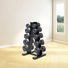 Soporte para mancuernas en forma de A de 5 niveles, acero recubierto negro, capacidad máx. 100 kg, independiente para 5 pares de mancuernas, gimnasio en casa - Negro - Ver 5