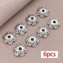 6pcs 18K Gold Silver Plated Filigree Flower Bead Caps Floral Petal Spacer End Caps For DIY Pearl Bracelet Necklace Jewelry Making Findings - Multicolor - View 22
