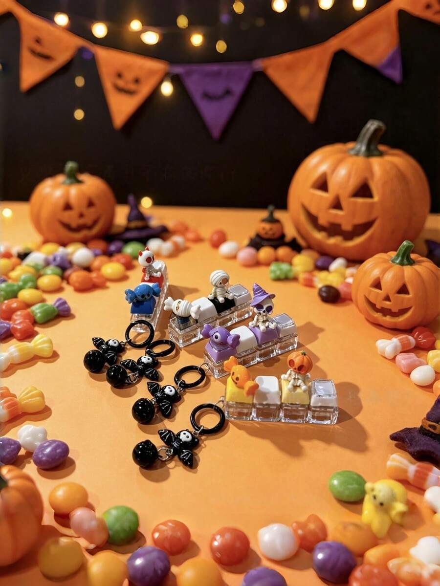 1pc Halloween Keychain Cute Skull Candy Pendant Backpack Charm Portable Finger Spinner Stress Relief Toy Keychain, Suitable For Party Favor Bag Fillers, Holiday Gift Bag Accessories - Multicolor - View 1