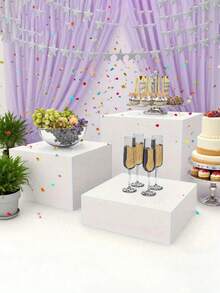 Acrylic Buffet Risers, 3pcs Buffet Table Food Risers With Hollow Bottom For Catering, Desserts, Jewelry And Figure Display - White Cube Nested Risers For Party Decoration - Multicolor - View 14