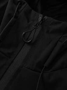 Black Multi-Pocket Drawstring Hooded Zip-Up Jacket, Spring/Autumn Outdoor Mountain Style & Urban Street Basic Jacket, Loose Fit Full Zip Hooded Windbreaker Top For Men - Black - View 4
