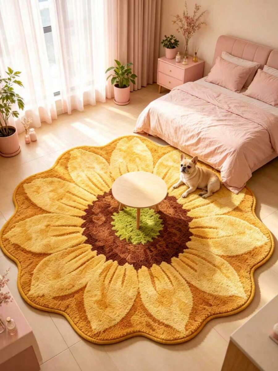 1pc Golden Sunflower Decorative Carpet, Living Room Decor, Bedroom Rug, Washable Carpet, Home Decor - Multicolor 4 - View 1