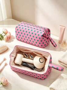 Polka Dot Hair Dryer Storage Bag With Hand Strap Waterproof Multi-Space Travel Hair Styling Tools Organizer Pouch Zipper Cosmetic Bag Vacation - Multicolor - View 1
