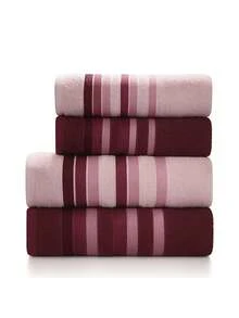 Bath Towel Set 4 Pieces 100% Cotton Thick Super Soft Terry Excellent Absorption New Premier Valletex - 酒紅色 - 查看 2