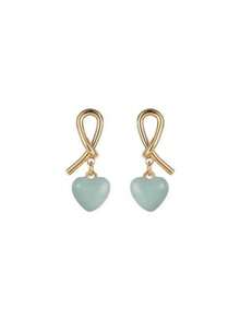 1 Pasang Anting Hati Asimetris Biru Muda, Perhiasan Gaya Manis Elegan untuk Wanita, Cocok untuk Pemakaian Sehari-hari - Mint Blue - View 4