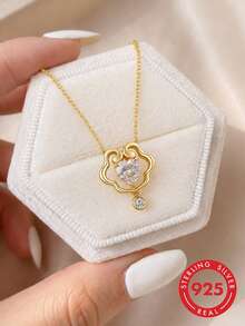 S925 Sterling Silber Ruyi Wolkenmuster Anhänger Halskette, vielseitiger Schmuck für Frauen, Geschenk für Freundin, Ehefrau, Mutter zum Geburtstag, Jahrestag - Verschiedenfarbig - Übersicht 1