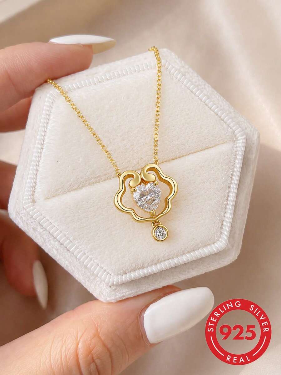 S925 Sterling Silber Ruyi Wolkenmuster Anhänger Halskette, vielseitiger Schmuck für Frauen, Geschenk für Freundin, Ehefrau, Mutter zum Geburtstag, Jahrestag - Verschiedenfarbig - Übersicht 1