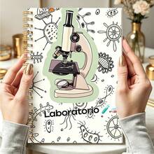 DANPERJI ﻿ 1pc A5 Spiral Notebook, Cartoon Microscope Microbe Laboratorio Cover Journal, Back To School Stationery, Student Biology Lab Class Note Diary, Science Study Planner, Cute STEM Educational Writing Notepad Gift - Biology 1 - View 1