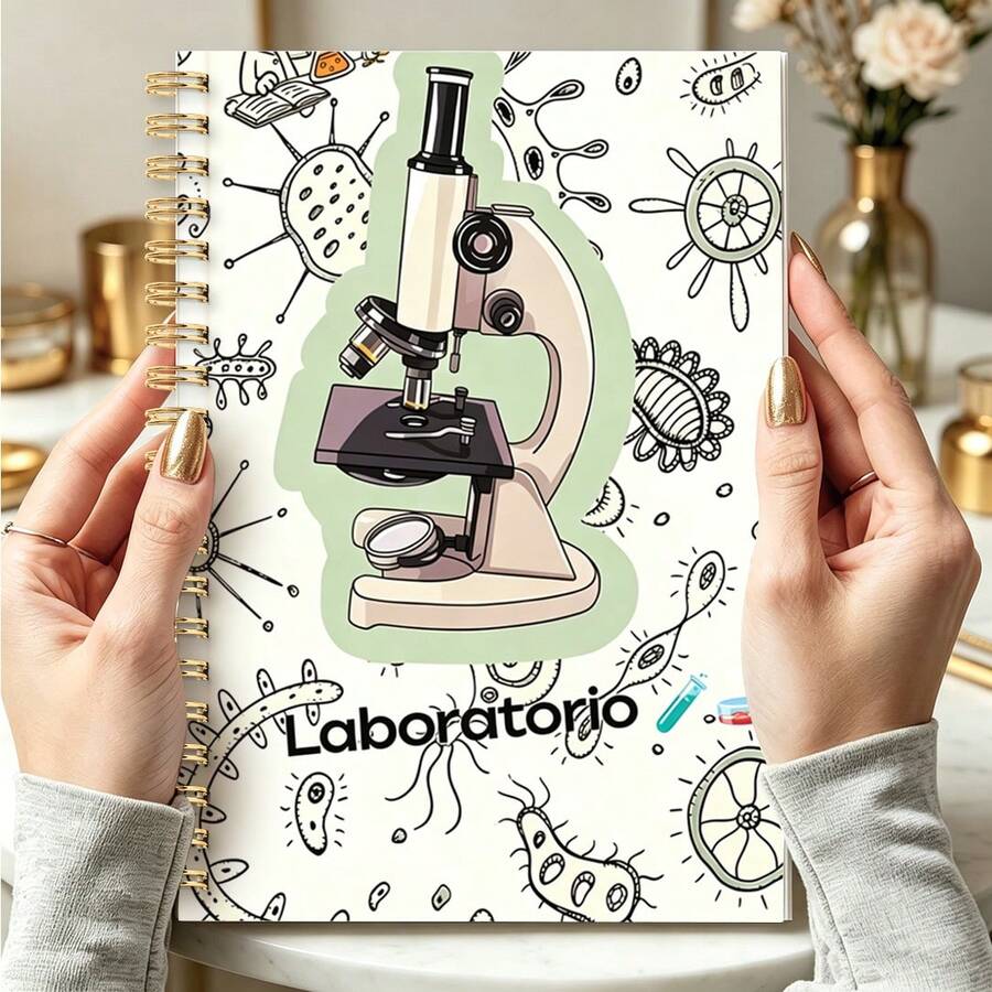 DANPERJI 1pc A5 Spiral Notebook, Cartoon Microscope Microbe Laboratorio Cover Journal, Back To School Stationery, Student Biology Lab Class Note Diary, Science Study Planner, Cute STEM Educational Writing Notepad Gift - Biology 1 - View 1