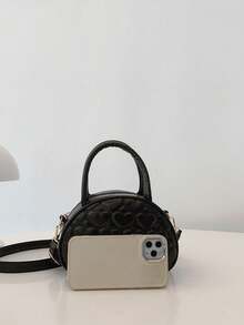 Bolso de hombro para niña de cuero PU con bordado de hilo, color liso, bolso bandolera - A - Ver 3