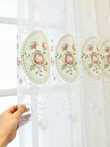 1PC European Country Style Rose Embroidered Sheer Curtain, Grommet Top Embroidered Curtain Modern Minimalist Living Room Bedroom Balcony Bay Window Sheer - Multicolor - View 2