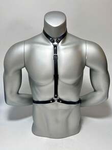 1pc Gothic Punk PU Leather Men's Chest Harness, Adjustable Body Accessory, Suitable For Rave Party, Festival, Nightclub, Halloween - Black - View 2