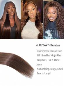 Hair Bundles #4 Chocolate Brown Straight Brazilian Straight Human Hair Bundles Unprocessed Virgin Hair Bundles Human Hair Extensions - S4 - View 3
