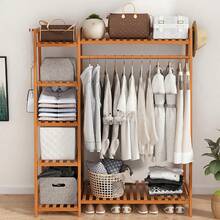 LIVINGANDHOME 110/130cm Width Bamboo Bedroom Garment Clothes Rack With Storage Shelves And Hanging Rail,Garment Rack,Bamboo Clothes Rail,Clothing Standing Rack For Bedroom Hallway Entryway - Brown - View 5