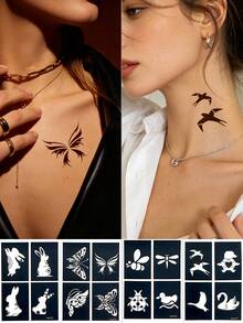 4pcs Animal Pattern Hollow Stencils, Reusable Body And Face Stencil Stickers, Suitable For Daily Outings, Holiday Parties, Back To School Season Small Gifts DIY Hand-Painted Hollow Stencils - Black - View 13