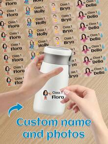 60 piezas Pegatinas transparentes personalizadas con nombre & foto - 25 estilos, Pegatinas transparentes impermeables personalizadas con etiquetas de nombre para jóvenes - Multicolor - Ver 35