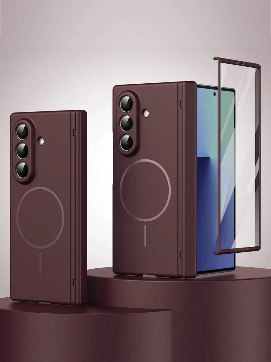 VIETAO 三星 Galaxy Z Fold 8 Ultra 7 6 5 4 鋼化玻璃螢幕保護貼 磁吸無線充電 可折疊手機殼 全包覆 - 酒紅色 - 查看 1