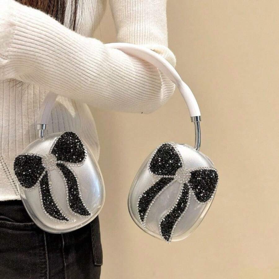 Bling Case Cover For AirPods Max Glittering Rhinestones Knots, Clear Sparkling Cute Soft Cases For Women Accessories Protective Cover For AirPods Max - Black - View 1