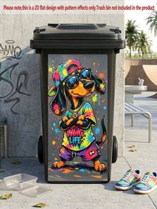 1pc Cartoon Dachshund Stickers, 37*82cm Self-Adhesive, Suitable For Plastic Surfaces, Removable, Home Decor, Applicable To Trash Cans, Walls, Bathrooms, Refrigerators, Smooth Surface, Fun Themed Decor, Cover Wall Imperfections - Dachshund - View 8