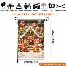 2D Flat Printed Garden Flag 1pc, Gingerbread House Scene Garden Flag - Single-Sided Printed Outdoor Decor, Suitable For Home And Garden, Holiday Decoration, Durable Polyester, 11.8X17.7 Inches, Flag Pole Not Included - 1PC - View 3