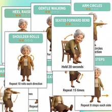 Elderly Standing & Sitting Full Body Workout Cards, Clear Illustrated Action Guide, Ideal Home Fitness Reference - Multicolor - View 3