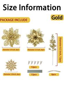10pcs/60pcs 1 Set Christmas Artificial Poinsettia Flower Stems With Clips, Glitter Faux Flower Decor, DIY Christmas Tree Hanging Ornaments, Holiday Home Decoration, Suitable For Wreaths, Garlands, Tabletop Arrangements, Winter Indoor, Farmhouse Windowsill Fireplace Holiday Decor - Multicolor - View 9
