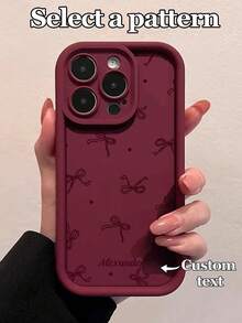 精緻金色圓點迷你點可客製化手寫姓名手機殼，個性化優雅手寫文字女士日常時尚禮物防摔磨砂手機殼，適用於 iPhone 系列與 Galaxy - 酒紅色 - 查看 2