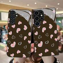 [24h Shipping From DE/FR/ES]Apple 11-17 Phone Case - Pink Case With Heart Print For  Galaxy S9+/S10/S20+/S20 Ultra/S21 5G/S21+/S22/S23 PLUS/S24 Plus/S25/S25 Edge/Note 9/Note 10/Note 10+/Note 20/Note 20 Ultra, Tempered Glass Anti-Drop Protective Case  21-26 - 1 Piece Of Picture Color - View 4