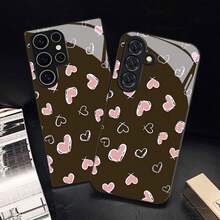 [24h Shipping From DE/FR/ES]Apple 11-17 Phone Case - Pink Case With Heart Print For  Galaxy S9+/S10/S20+/S20 Ultra/S21 5G/S21+/S22/S23 PLUS/S24 Plus/S25/S25 Edge/Note 9/Note 10/Note 10+/Note 20/Note 20 Ultra, Tempered Glass Anti-Drop Protective Case  21-26 - 1 Piece Of Picture Color - View 3