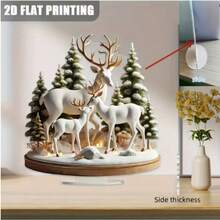 1pc 2D Acrylic Decorative Ornament, Elegant Deer Family Winter Quiet Forest Snow Landscape, Perfect Holiday Decoration, With Base, No Power Required - A - View 4