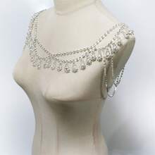 1PC Shiny Elegant Rhinestone Shoulder Chain, Bridal Wedding Banquet Party Glamorous Body Chain, Women's Fashion Jewelry Accessory - Silver - View 4