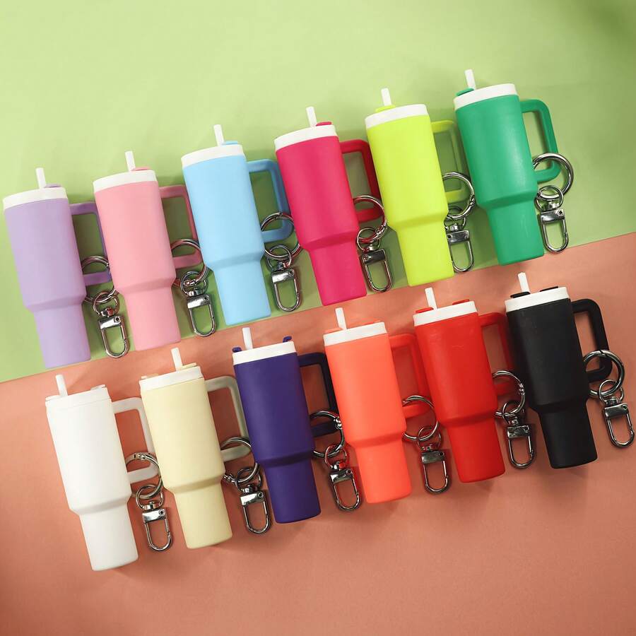 50pcs 14 Color Mix Plastic Mini Cup Keychain, The Perfect Gift For Friends And Sports Enthusiasts, Suitable For Various Scenarios Such As Backpacks And Keys Keychain Colored Mini Cup Keychain - Multifunctional Keychain For Lipstick - 14 Colors Mix - View 1