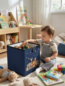 1pc Cartoon Animal Print Open Storage Box, Baby Diaper & Toy Organizer Basket, Foldable, Baby Room Storage Box, Stackable Storage Box, Drawer-Style Durable Multi-Functional, Space-Saving Design Suitable For Home, Dorm, Home Organization, Under-Bed Storage - Multicolor - View 10