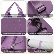 Bolsa de Yoga para Mujer, 2 Piezas Bolsa de Gimnasia con Neceser, Bolsa Deportiva con Hebilla para Esterilla de Yoga, Adecuada para Gimnasio, Viajes - Violeta - Ver 4
