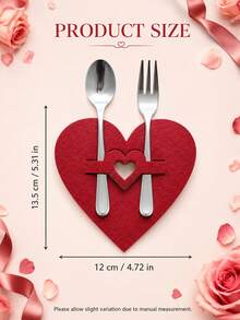 6pcs Valentines Day Heart Cutlery Holder Red Flatware Pocket Romantic Table Setting Organizer For Dinner Dates Weddings Parties Cutlery Not Included - Red Heart-shaped Knife and Fork Set - View 6