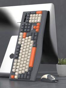 1 buah Kombo Keyboard & Mouse Berkabel R903, Tutup Tombol Blok Warna Tiga Warna, Sandaran Telapak Tangan Ergonomis Besar, Set Keyboard dan Mouse USB Plug and Play, Perangkat Periferal Komputer Universal untuk Kantor, Bisnis, Desktop, dan Laptop - View 4