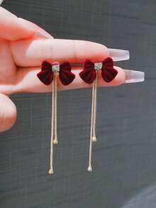 1 Pair Fashionable Personalized Exquisite Elegant Bow Earrings, Suitable For Women's Daily Commute - Red - View 2