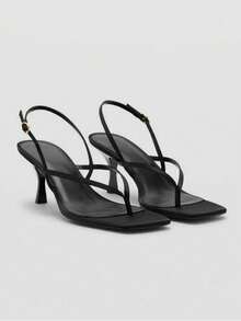 Summer New Women's Brown Suede Mid-Kitten Heel High Heel Sandals,Flip Flops - Black - View 7
